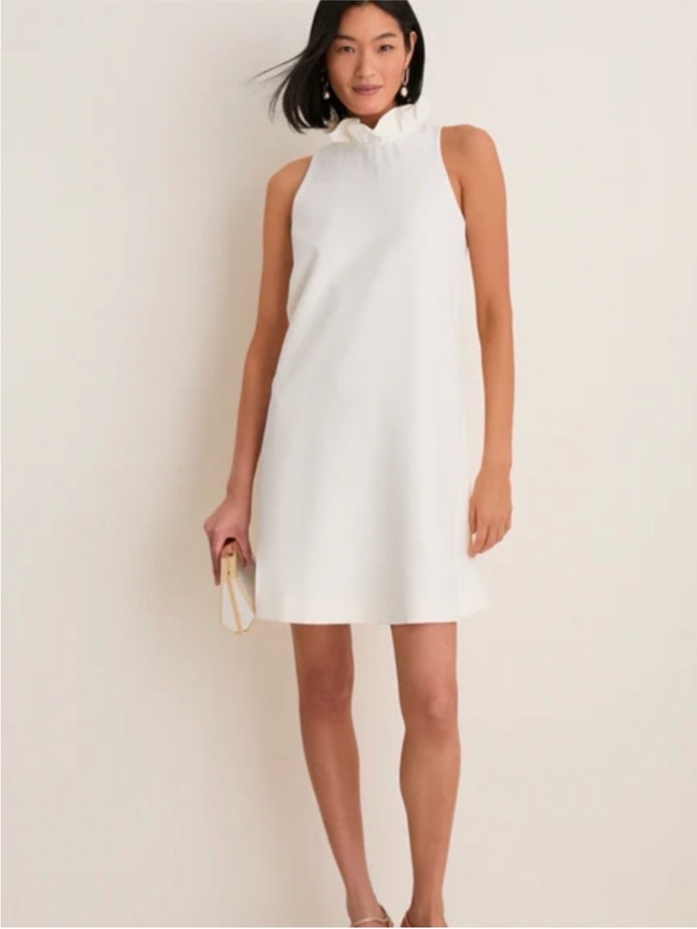NEW NWT Tuckernuck Blythe White Ruffle-Neck Sleeveless Shift Mini Dress Size XXS